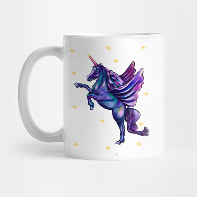 Unicorn  with stars - sparkly, glittery, magical, winged unicorn by Artonmytee